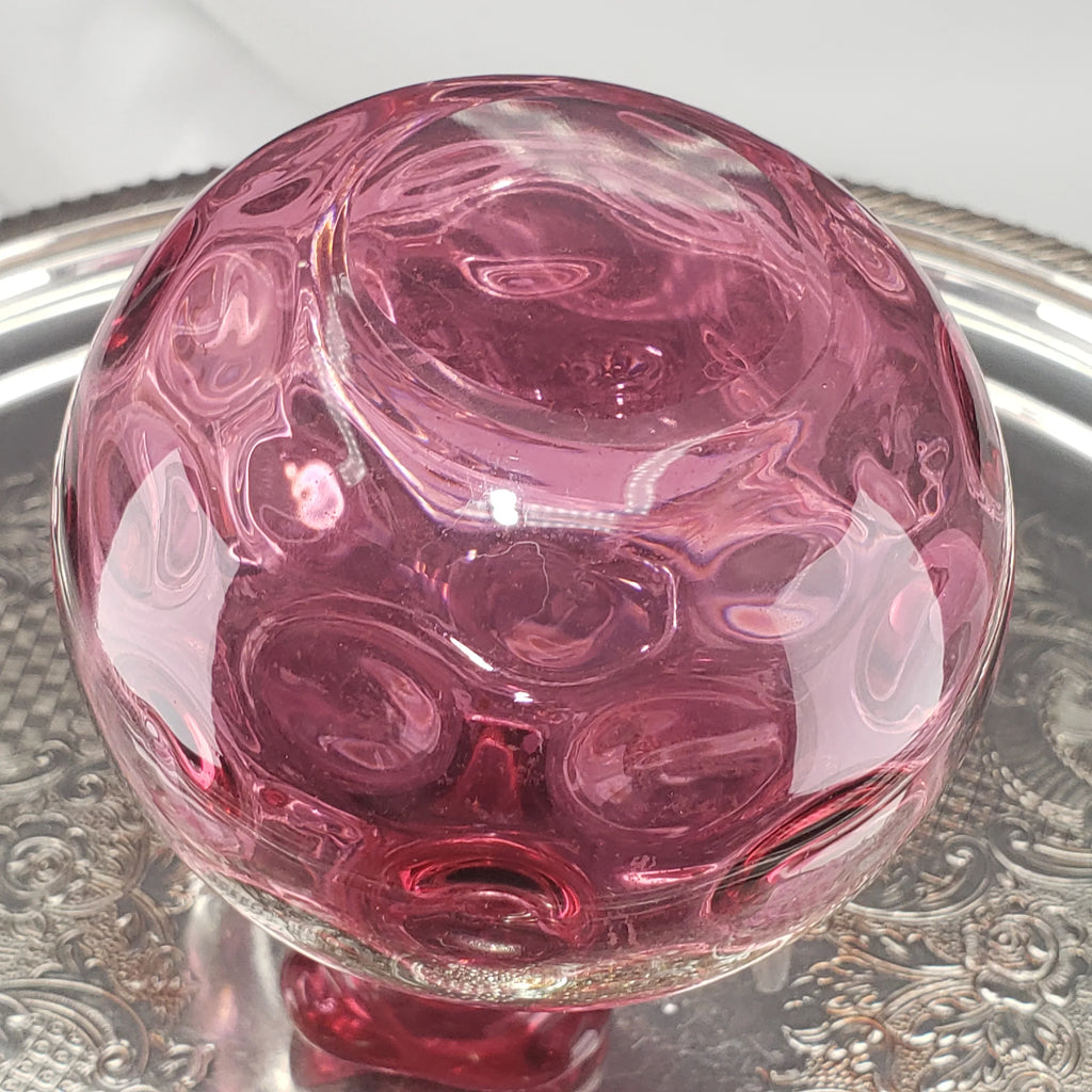 Vintage Bohemian Cranberry Glass Decanter – 6.5" Hand‑Blown Art Glass