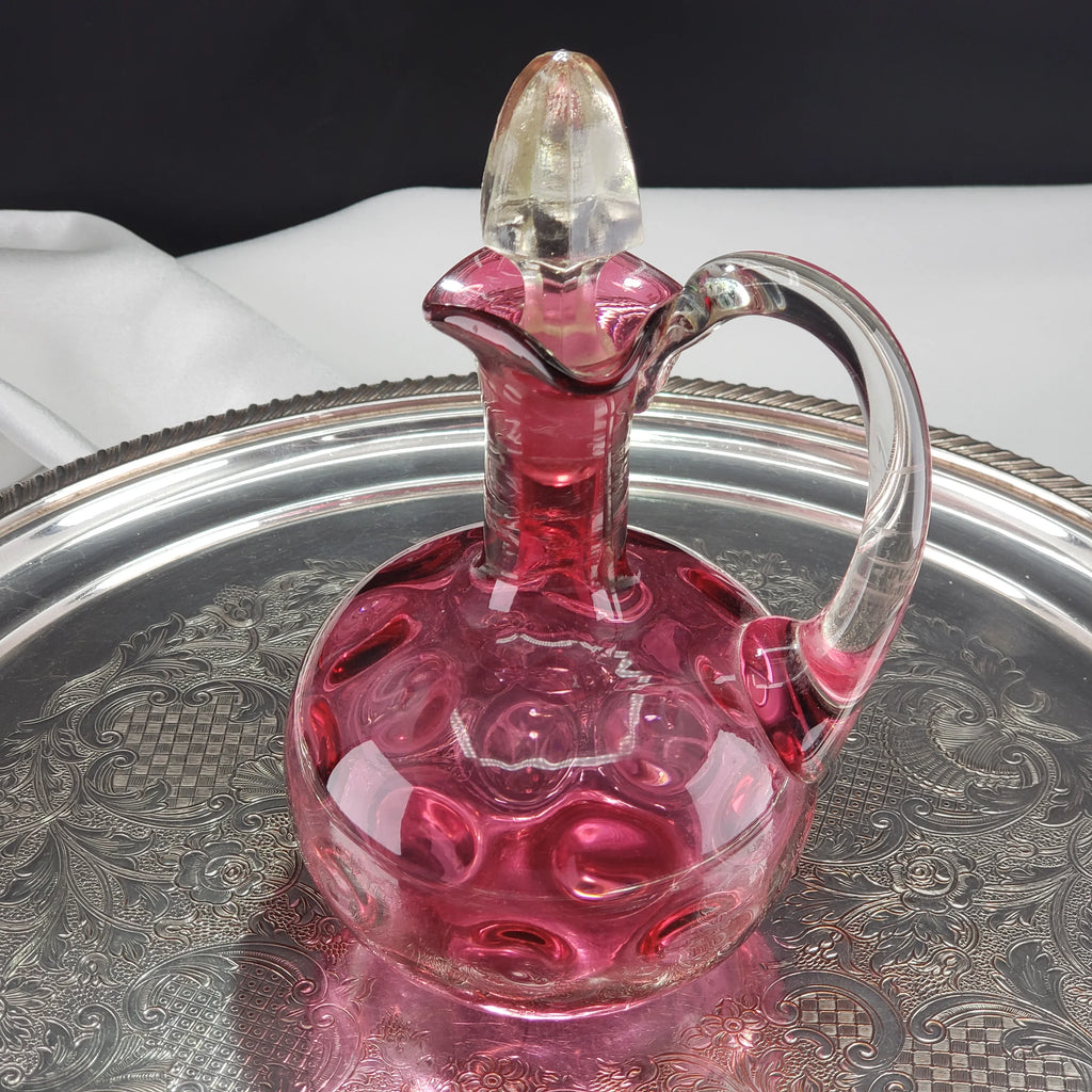 Vintage Bohemian Cranberry Glass Decanter – 6.5" Hand‑Blown Art Glass