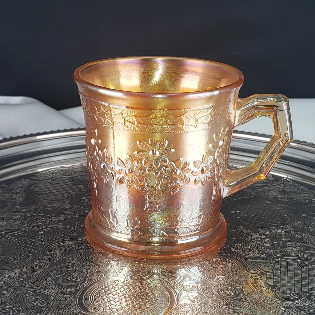 Antique Marigold Orange Tree Mug – Fenton Carnival Glass – Early 1900s