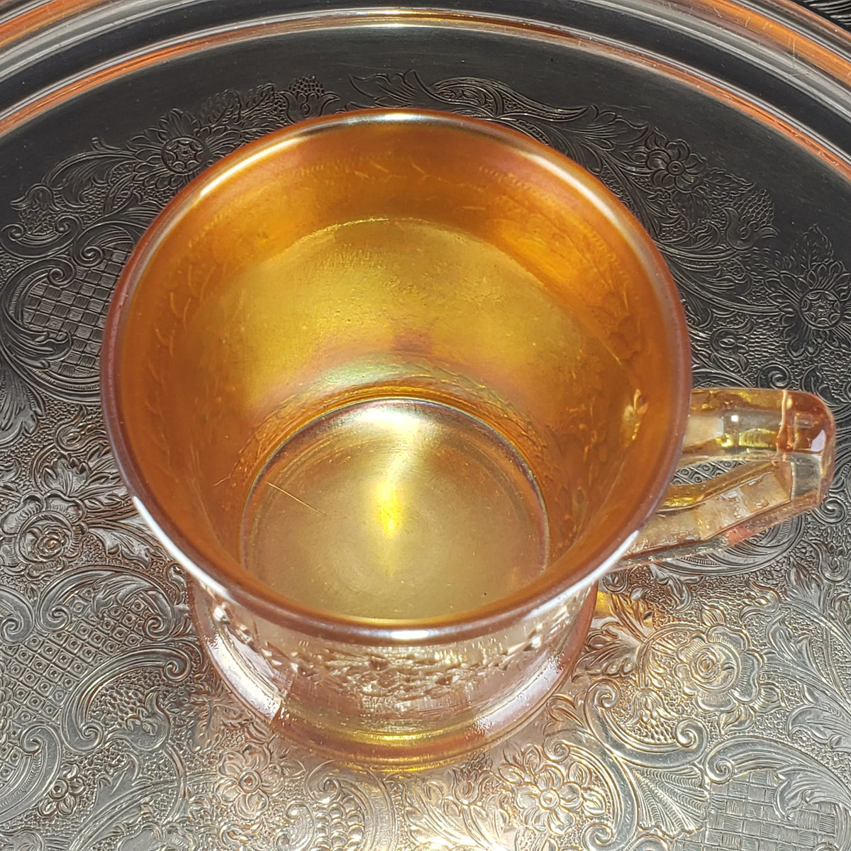 Antique Marigold Orange Tree Mug – Fenton Carnival Glass – Early 1900s