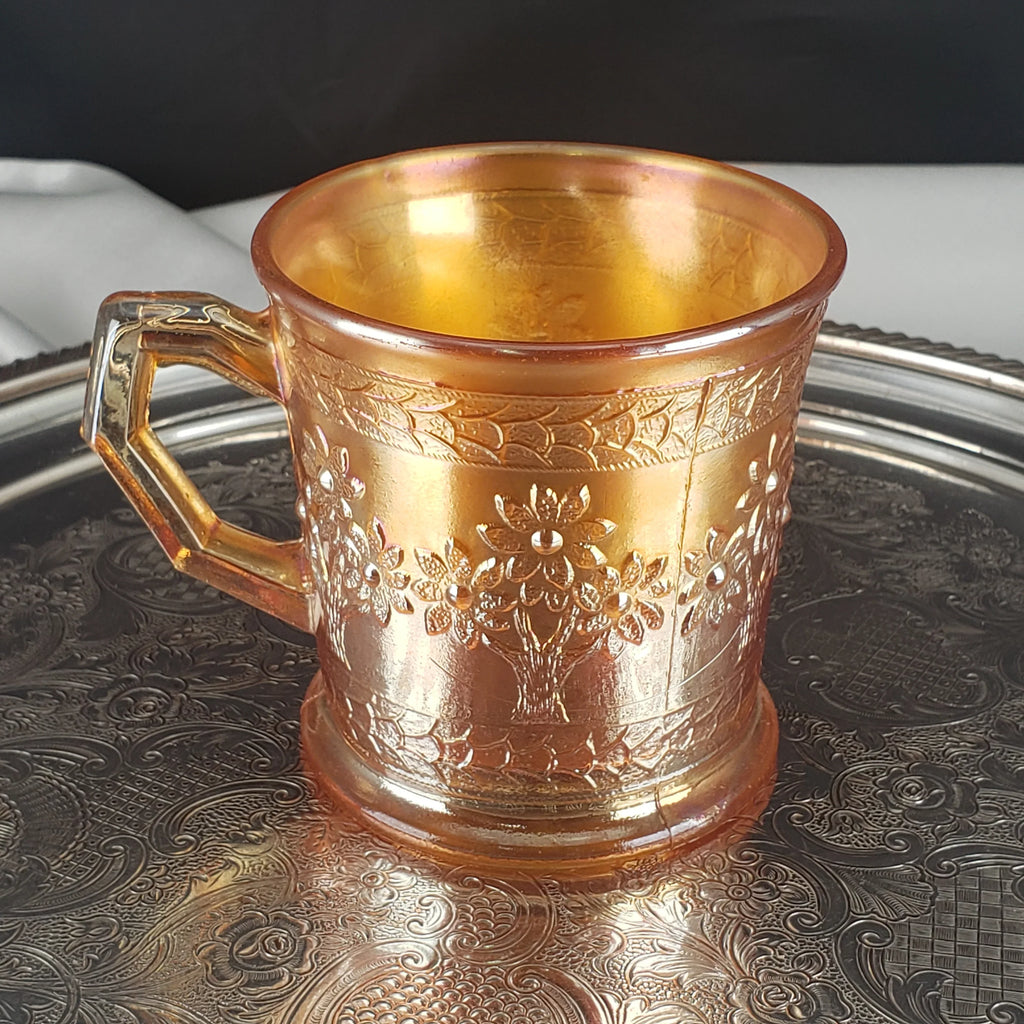 Antique Marigold Orange Tree Mug – Fenton Carnival Glass – Early 1900s