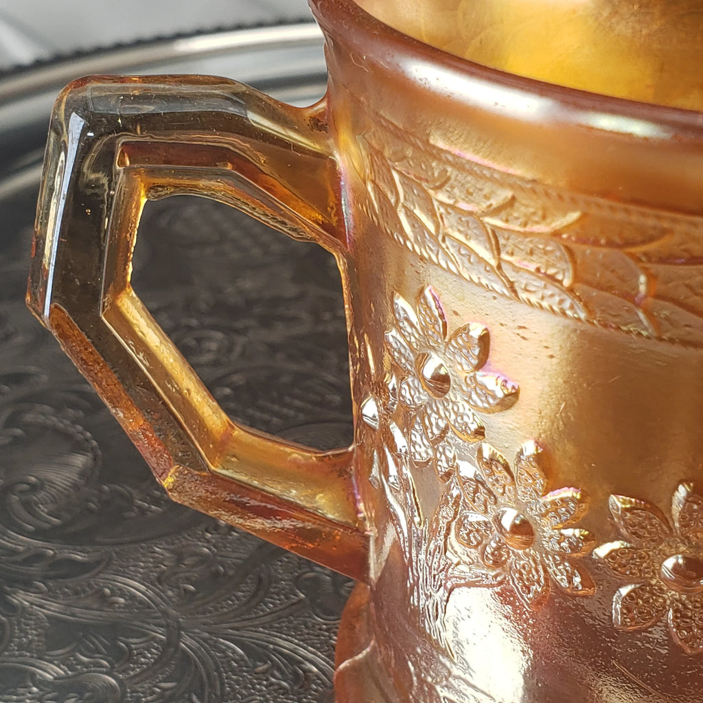 Antique Marigold Orange Tree Mug – Fenton Carnival Glass – Early 1900s