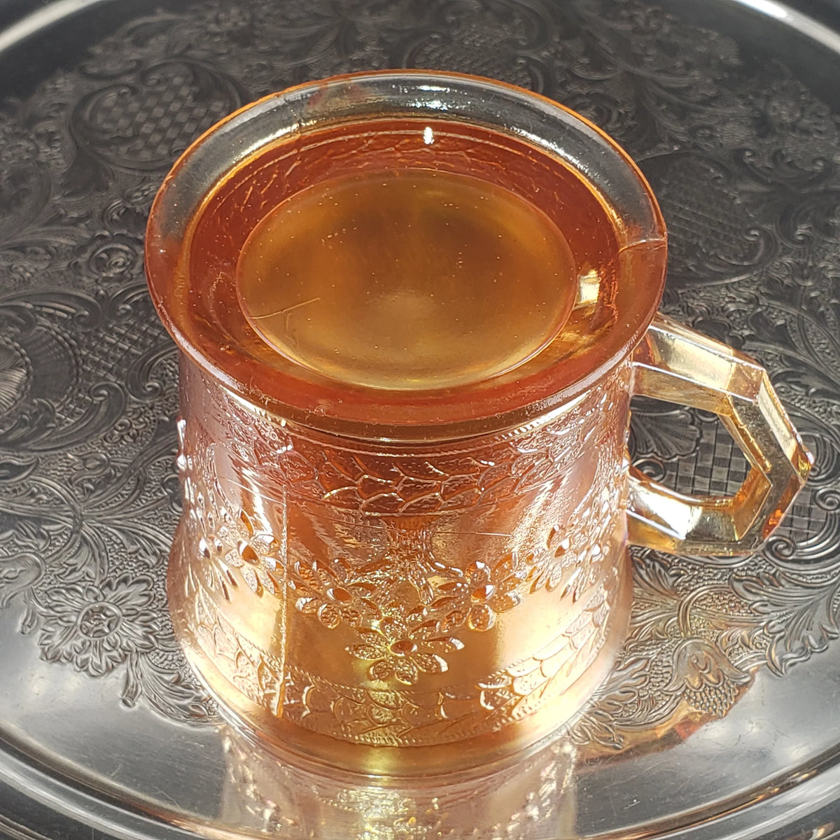 Antique Marigold Orange Tree Mug – Fenton Carnival Glass – Early 1900s