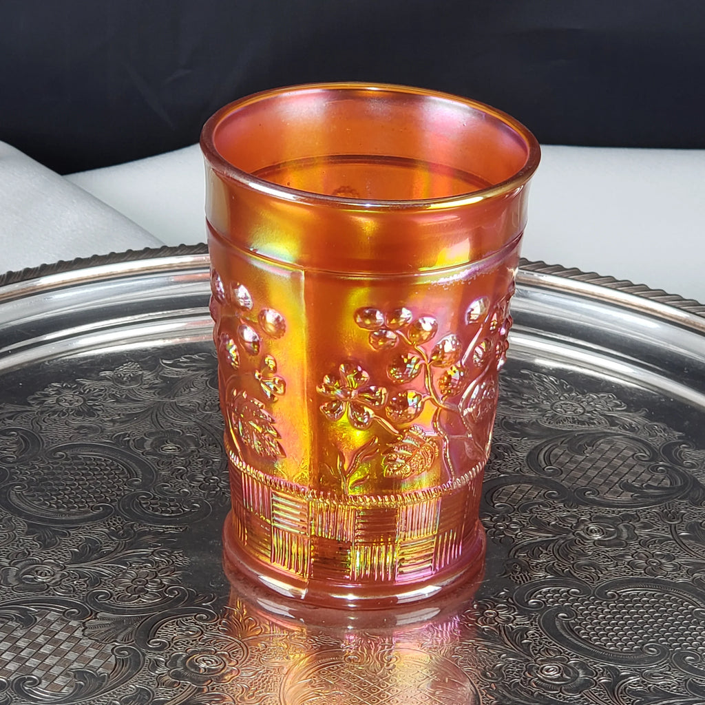 Antique Carnival Glass Tumbler – Marigold – Northwood Glass – Raspberry Pattern