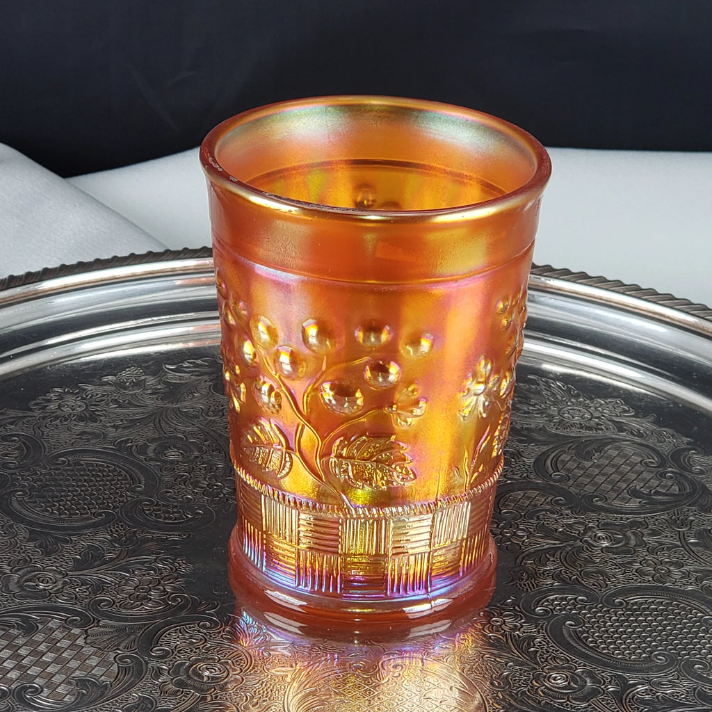 Antique Carnival Glass Tumbler – Marigold – Northwood Glass – Raspberry Pattern