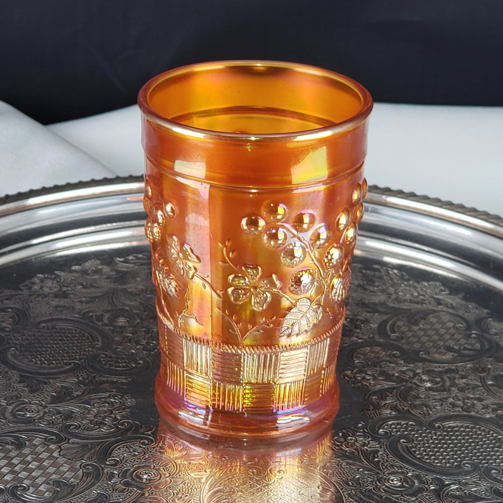 Antique Carnival Glass Tumbler – Marigold – Northwood Glass – Raspberry Pattern