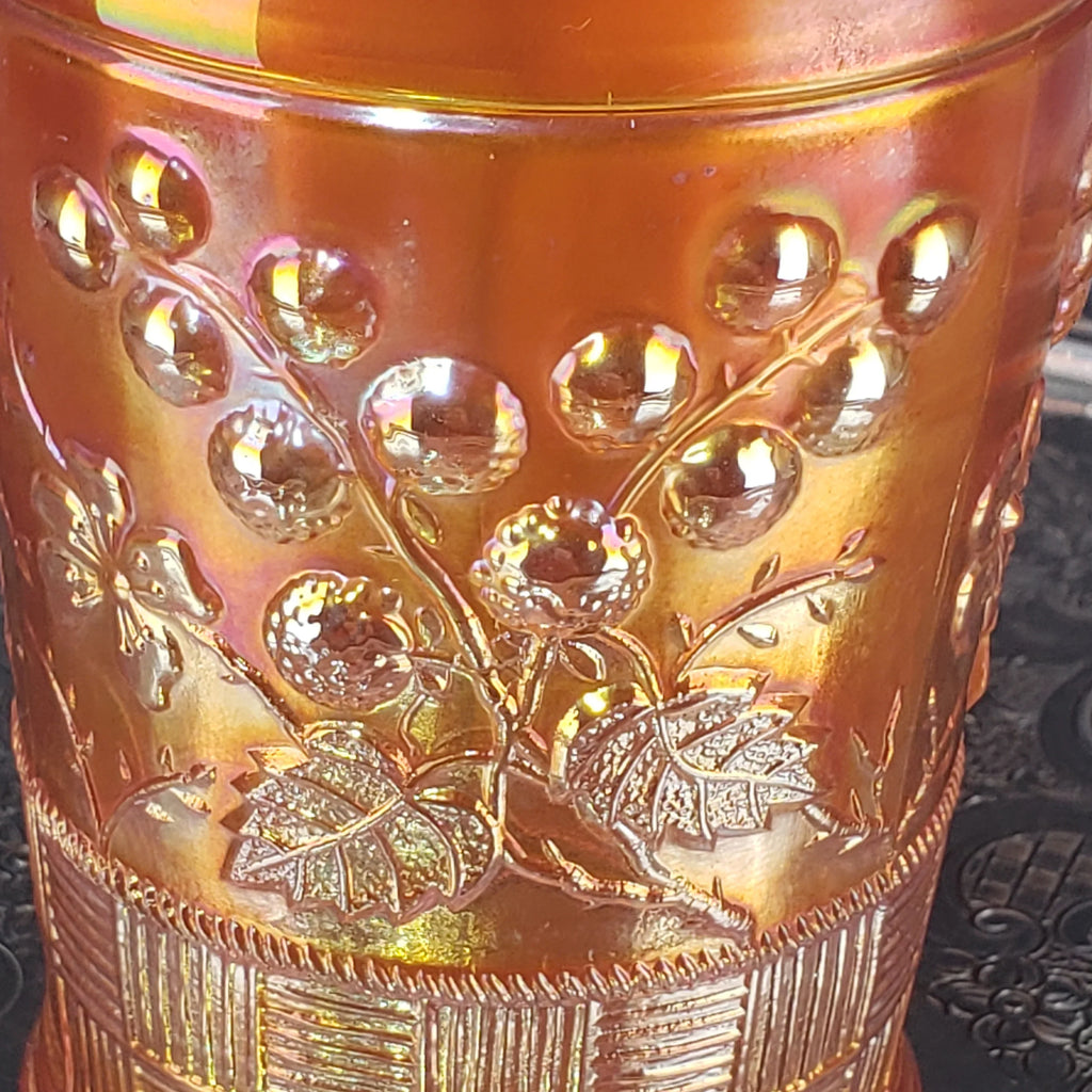Antique Carnival Glass Tumbler – Marigold – Northwood Glass – Raspberry Pattern