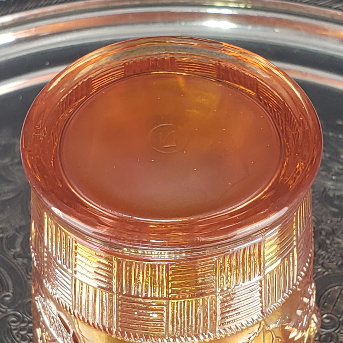 Antique Carnival Glass Tumbler – Marigold – Northwood Glass – Raspberry Pattern
