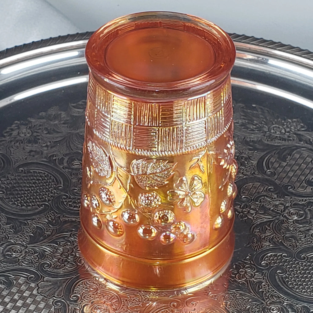 Antique Carnival Glass Tumbler – Marigold – Northwood Glass – Raspberry Pattern