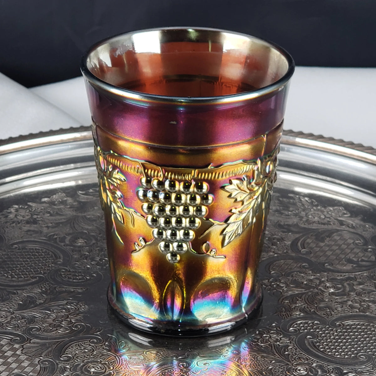 Antique Grape & Cable Amethyst Tumbler – Northwood Carnival Glass – Early 1900s