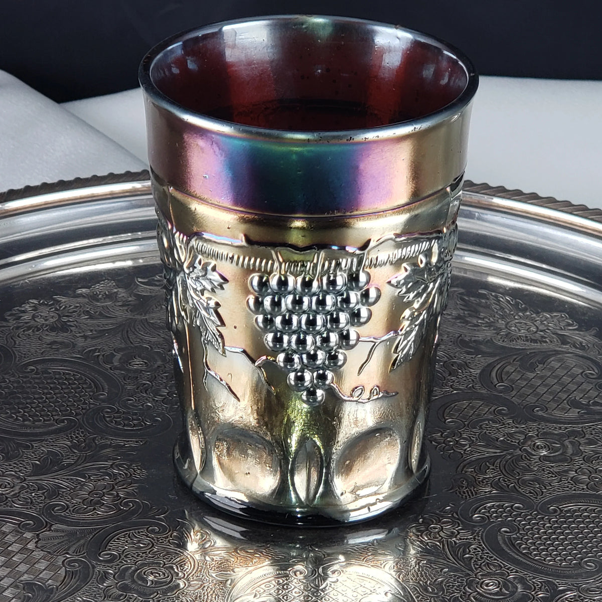 Antique Grape & Cable Amethyst Tumbler – Northwood Carnival Glass – Early 1900s
