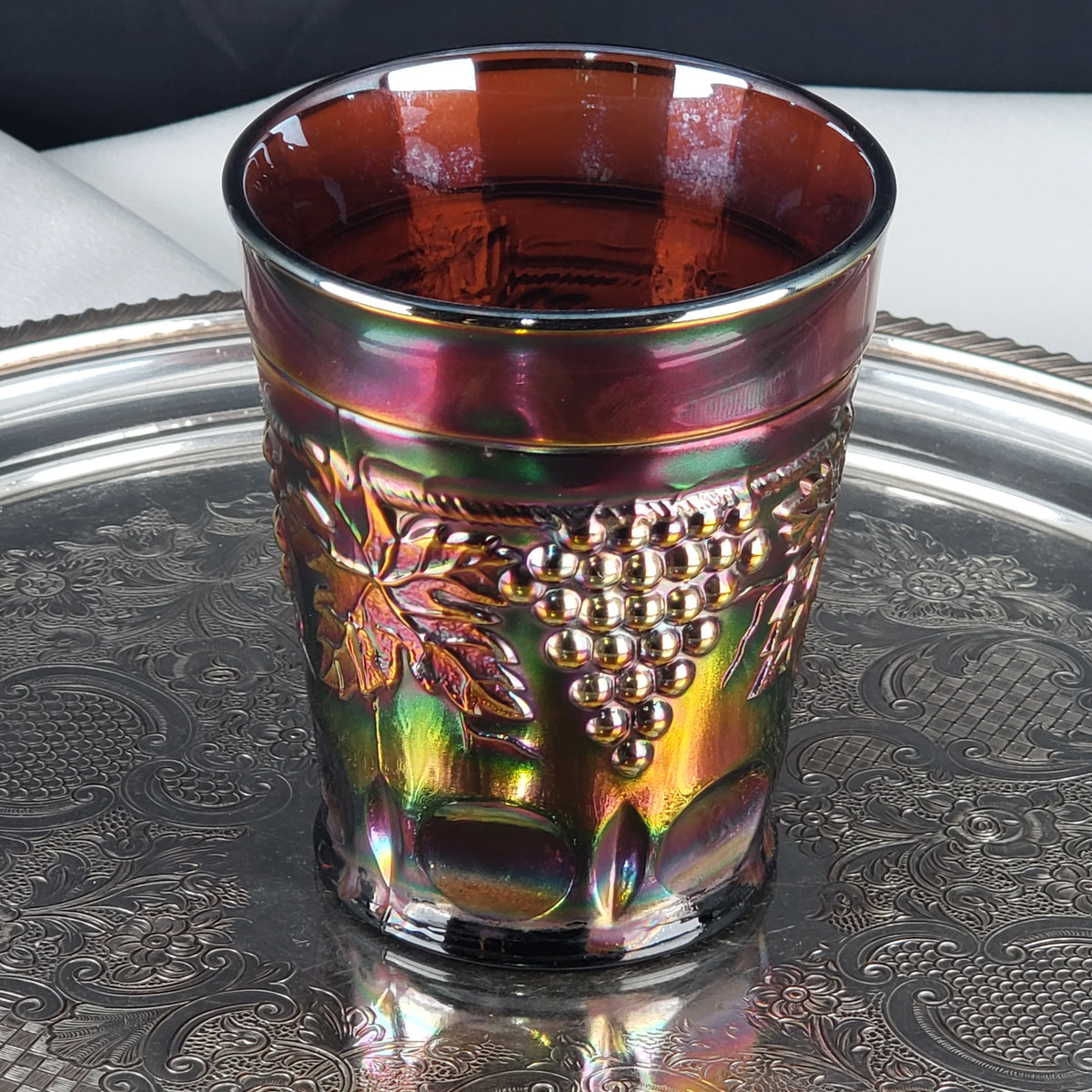 Antique Grape & Cable Amethyst Tumbler – Northwood Carnival Glass – Early 1900s