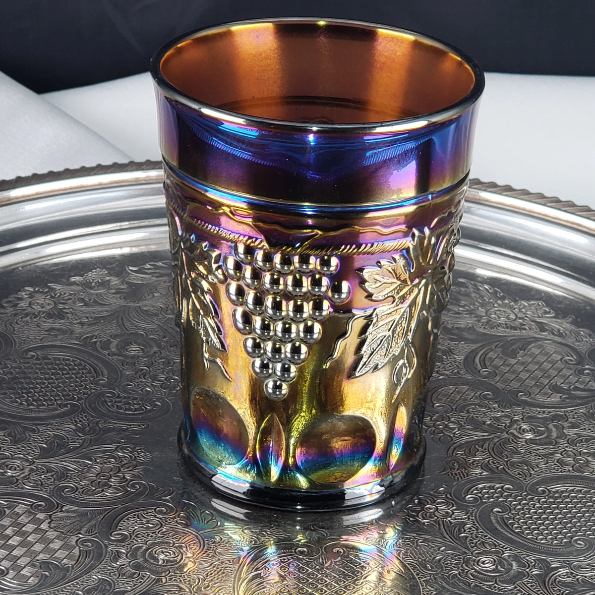 Antique Grape & Cable Amethyst Tumbler – Northwood Carnival Glass – Early 1900s