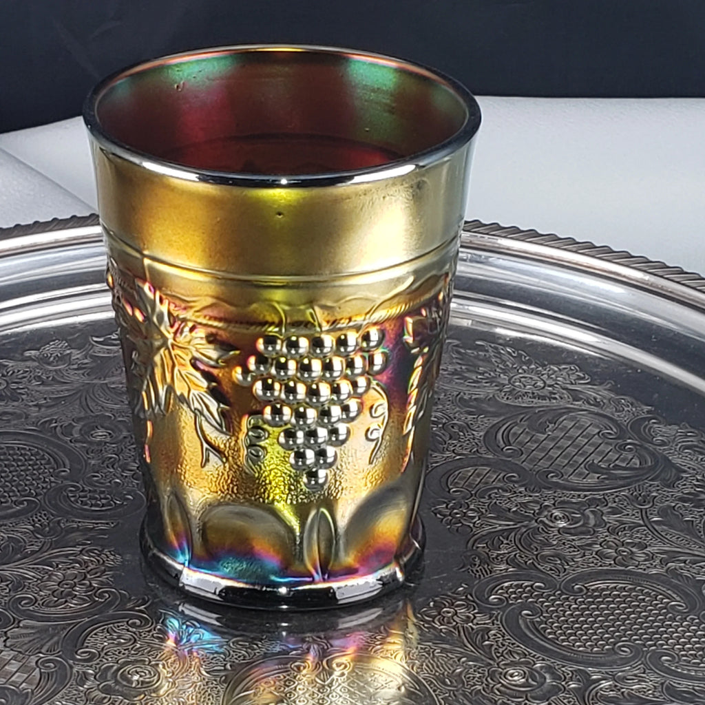 Antique Grape & Cable Amethyst Tumbler – Northwood Carnival Glass – Early 1900s