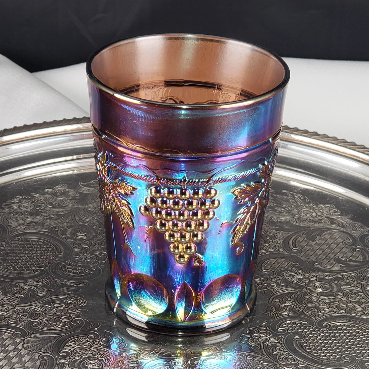 Antique Grape & Cable Amethyst Tumbler – Northwood Carnival Glass – Early 1900s