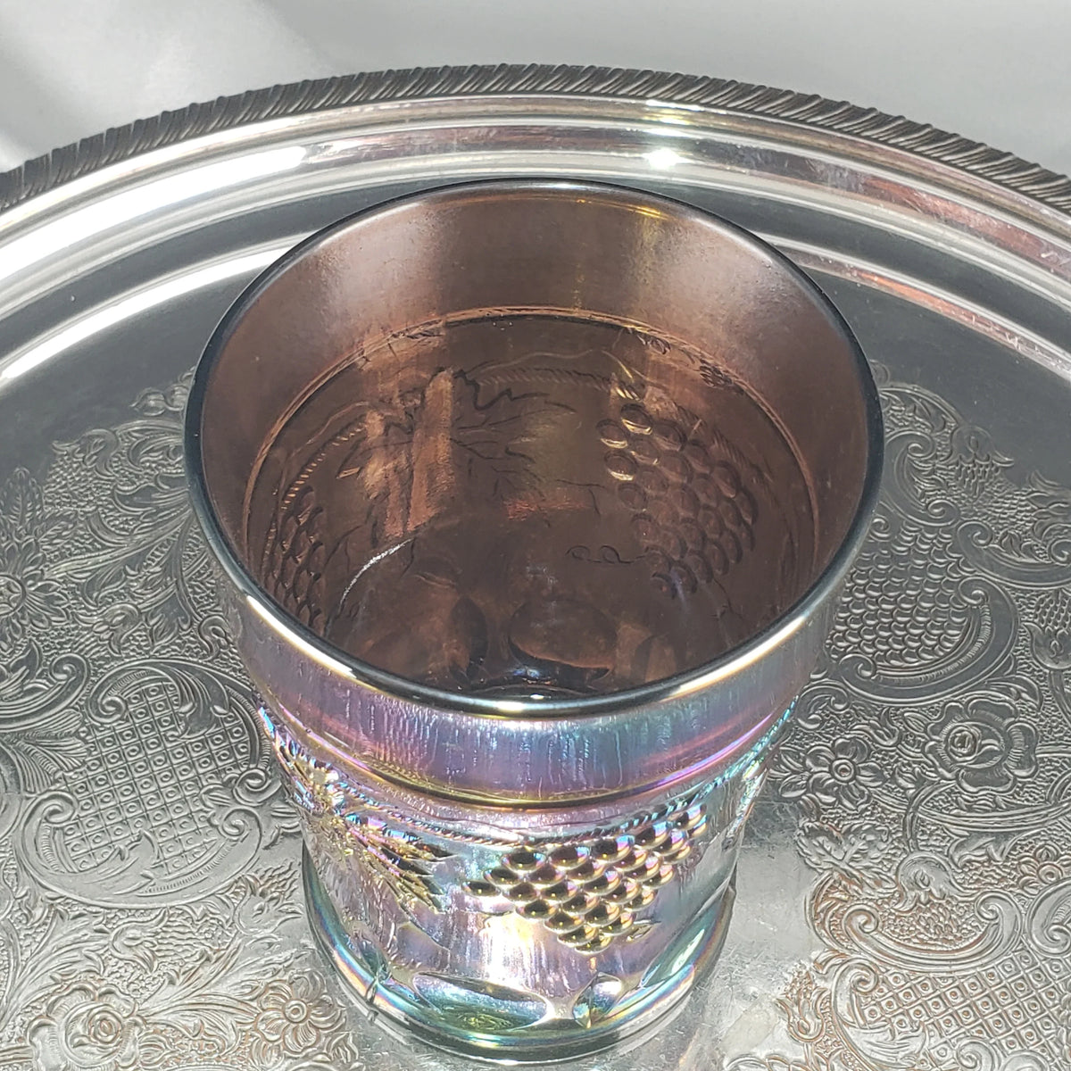 Antique Grape & Cable Amethyst Tumbler – Northwood Carnival Glass – Early 1900s