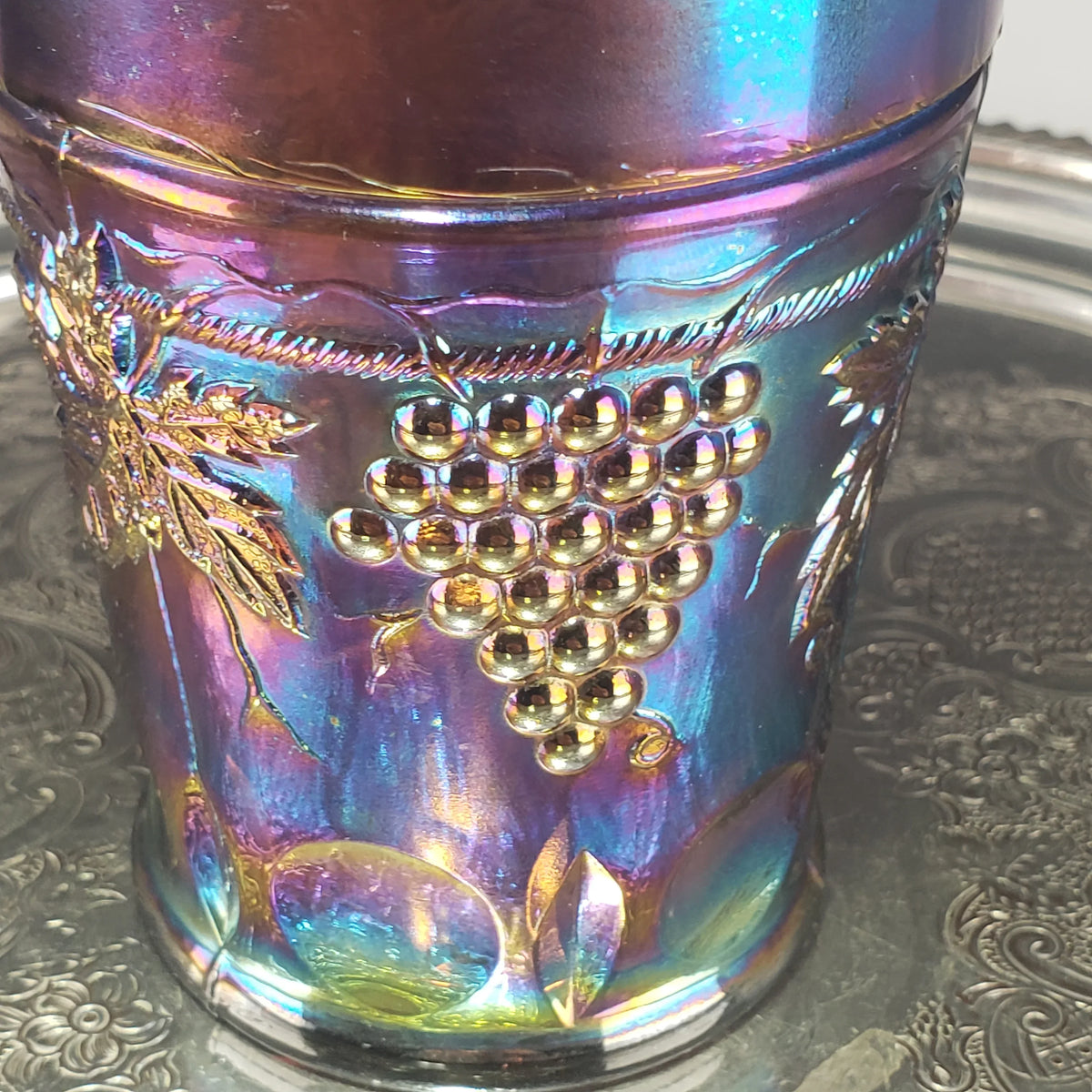Antique Grape & Cable Amethyst Tumbler – Northwood Carnival Glass – Early 1900s