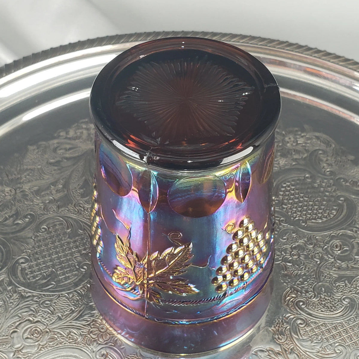 Antique Grape & Cable Amethyst Tumbler – Northwood Carnival Glass – Early 1900s