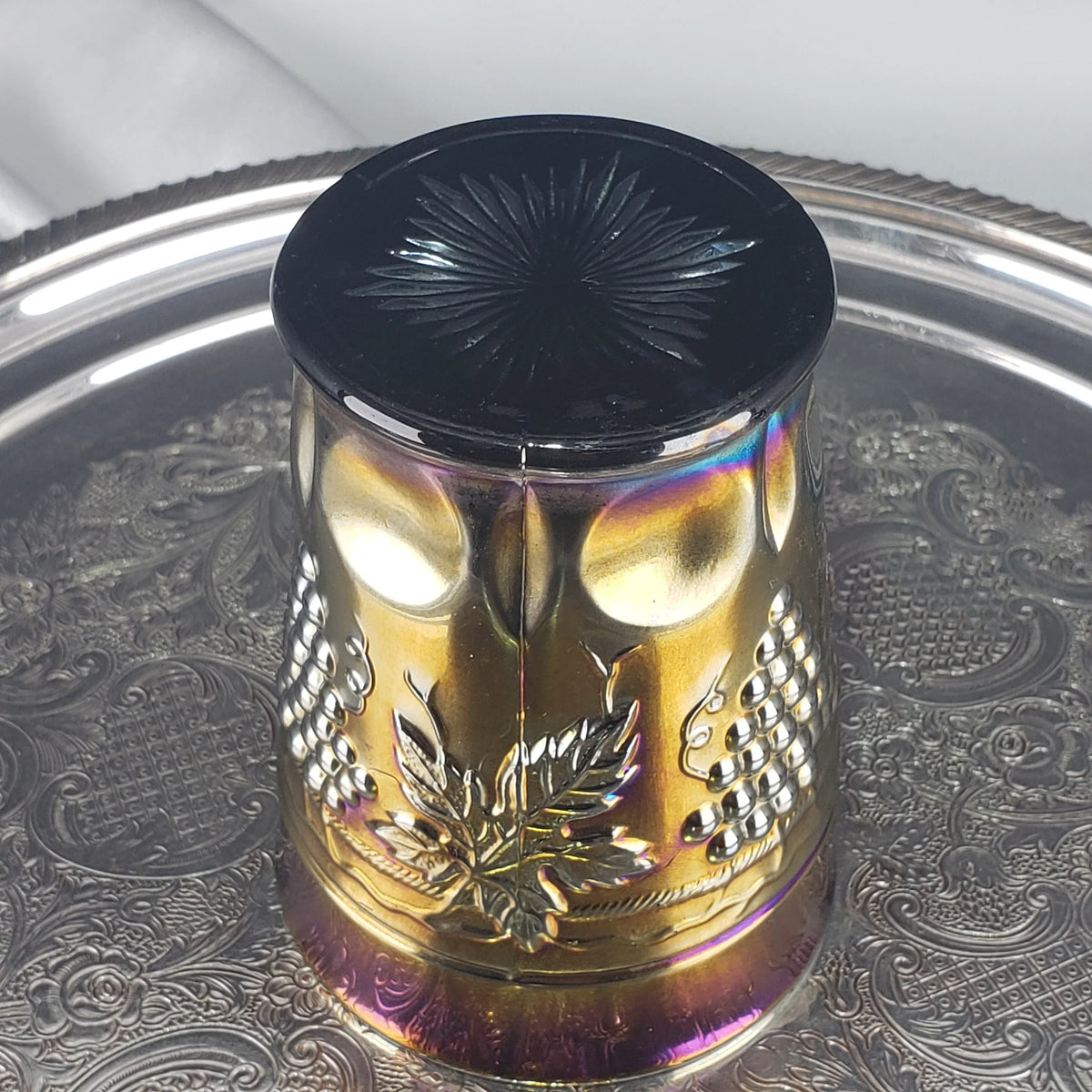 Antique Grape & Cable Amethyst Tumbler – Northwood Carnival Glass – Early 1900s