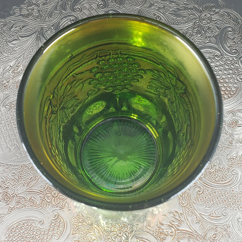 Antique Grape & Cable Tumbler – Northwood Glass – Green Carnival Glass – Early 1900s