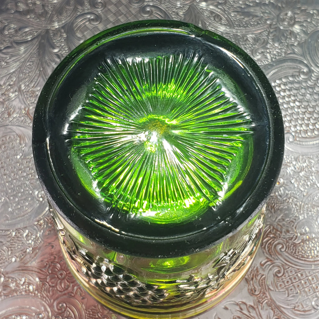 Antique Grape & Cable Tumbler – Northwood Glass – Green Carnival Glass – Early 1900s