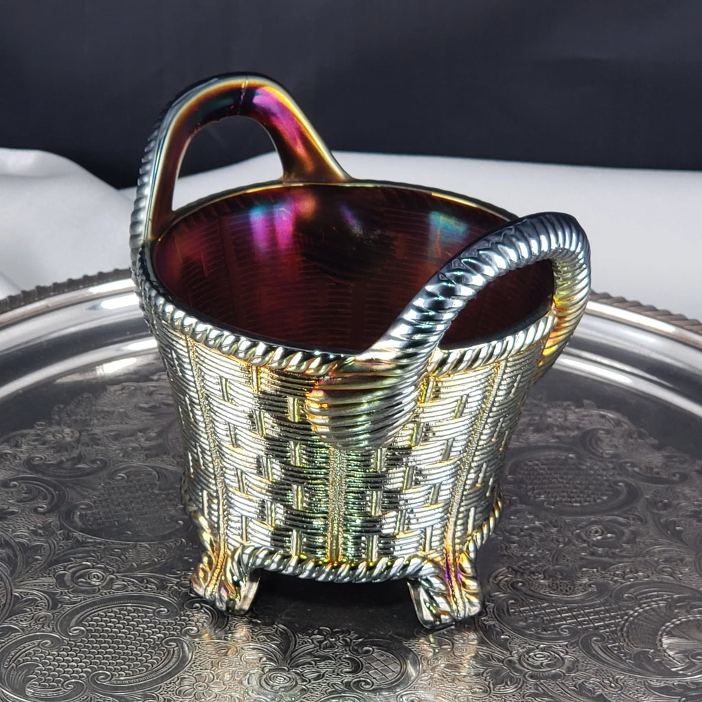 Antique Amethyst Glass Bushel Basket – Northwood Carnival Glass – Iridescent Glass Decor