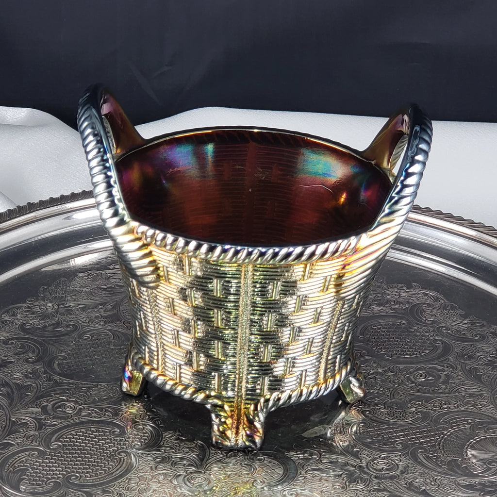 Antique Amethyst Glass Bushel Basket – Northwood Carnival Glass – Iridescent Glass Decor