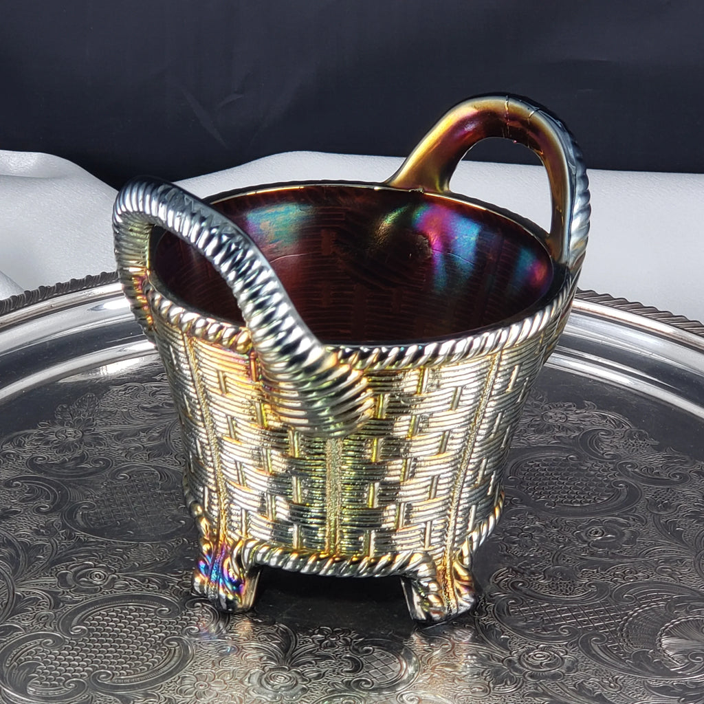 Antique Amethyst Glass Bushel Basket – Northwood Carnival Glass – Iridescent Glass Decor
