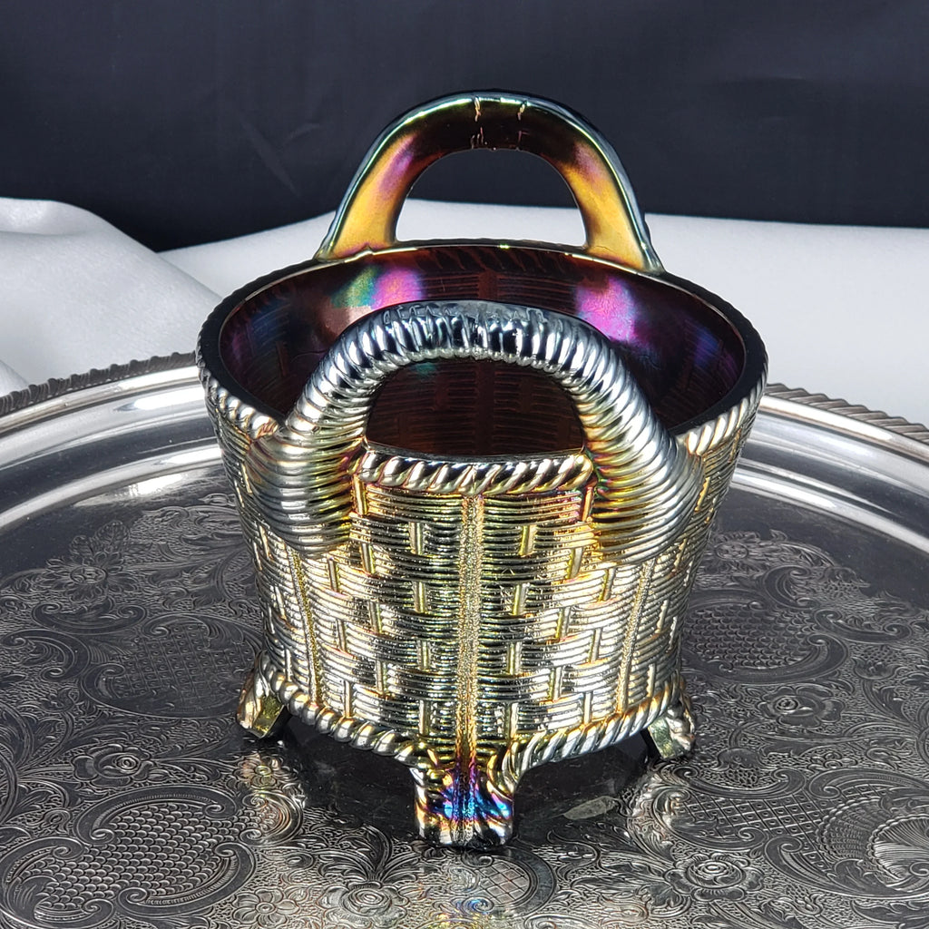 Antique Amethyst Glass Bushel Basket – Northwood Carnival Glass – Iridescent Glass Decor