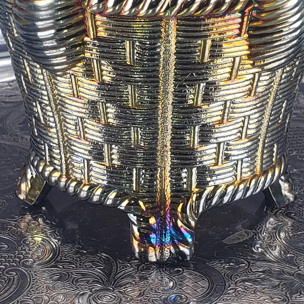 Antique Amethyst Glass Bushel Basket – Northwood Carnival Glass – Iridescent Glass Decor