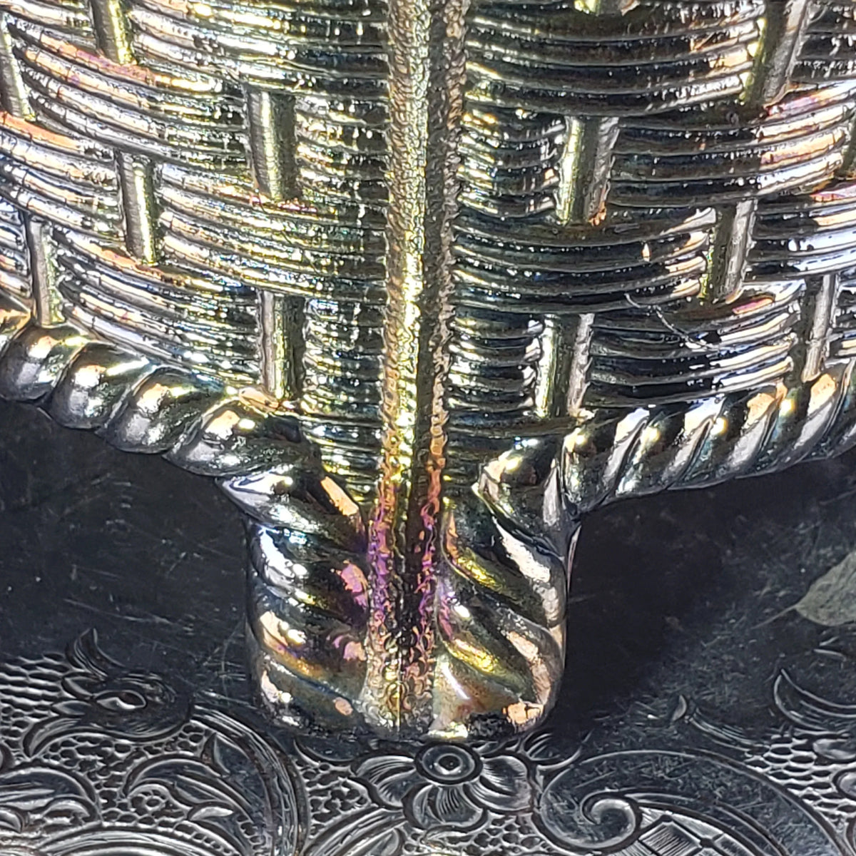 Antique Amethyst Glass Bushel Basket – Northwood Carnival Glass – Iridescent Glass Decor