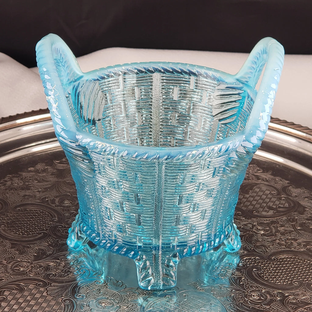 Antique Opalescent Blue Glass Bushel Basket – Northwood Glass – ca 1900