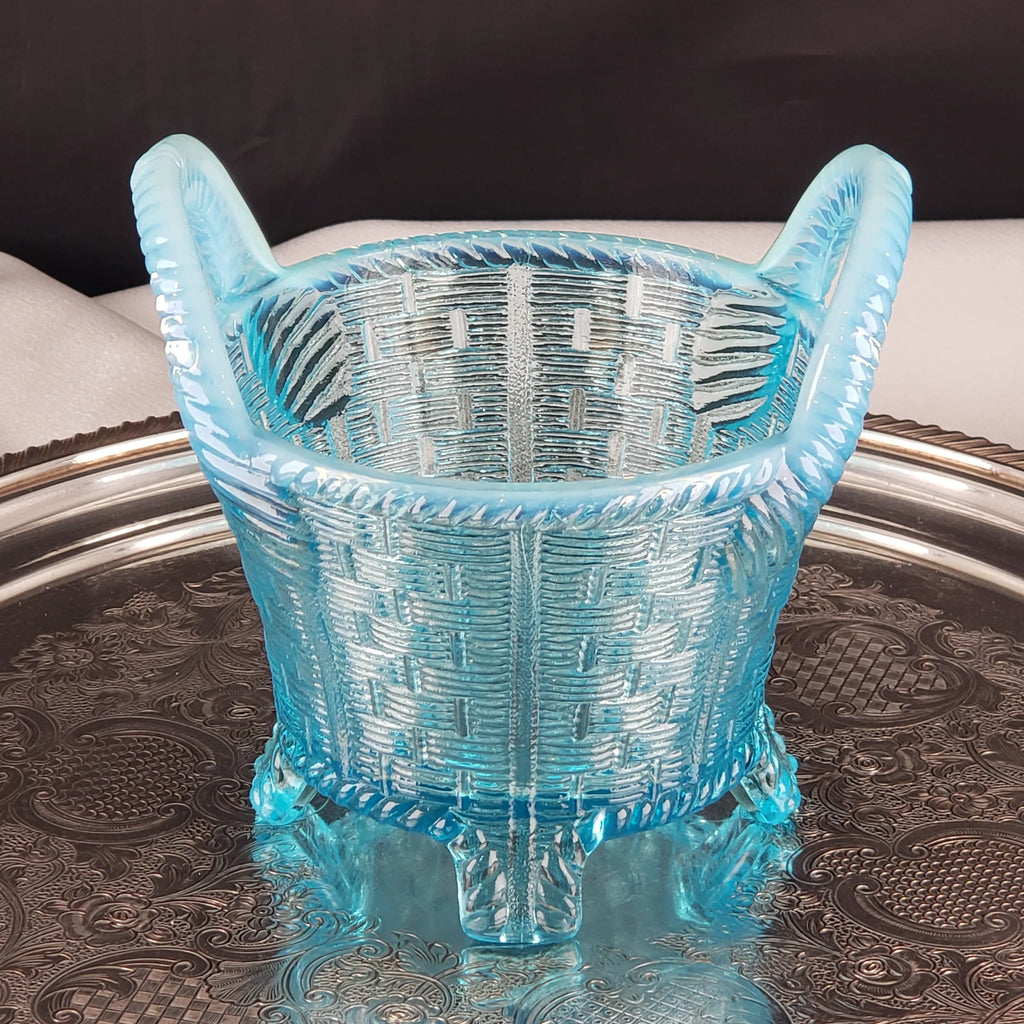 Antique Opalescent Blue Glass Bushel Basket – Northwood Glass – ca 1900