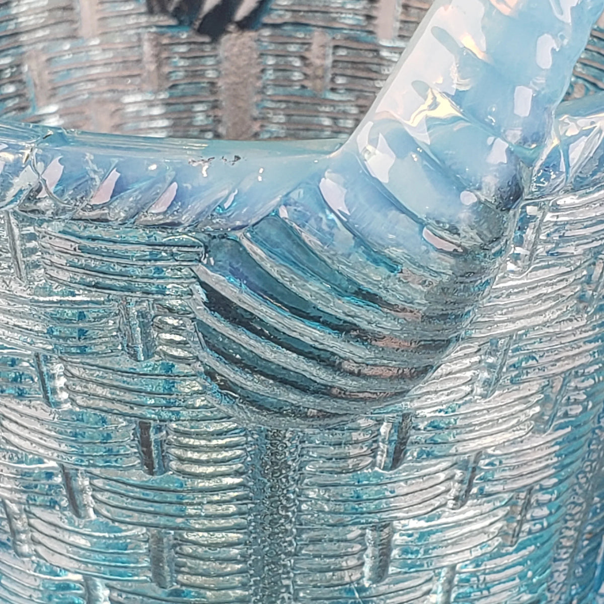 Antique Opalescent Blue Glass Bushel Basket – Northwood Glass – ca 1900