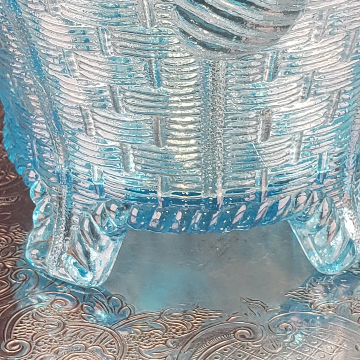 Antique Opalescent Blue Glass Bushel Basket – Northwood Glass – ca 1900