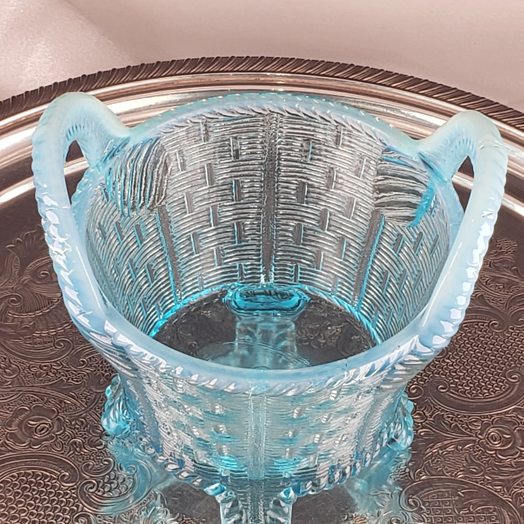 Antique Opalescent Blue Glass Bushel Basket – Northwood Glass – ca 1900