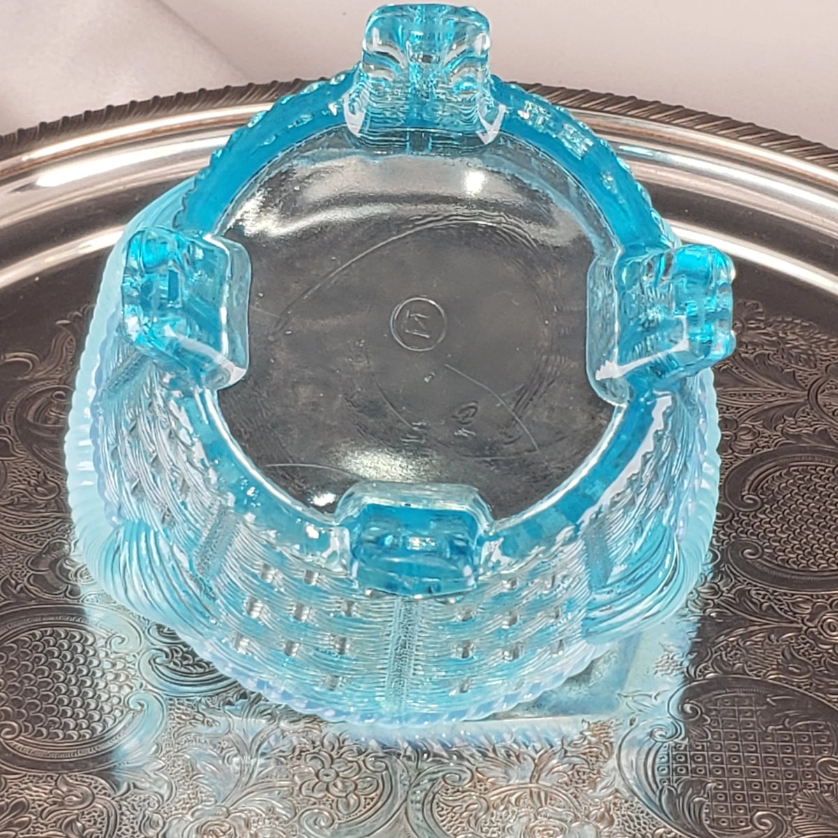 Antique Opalescent Blue Glass Bushel Basket – Northwood Glass – ca 1900