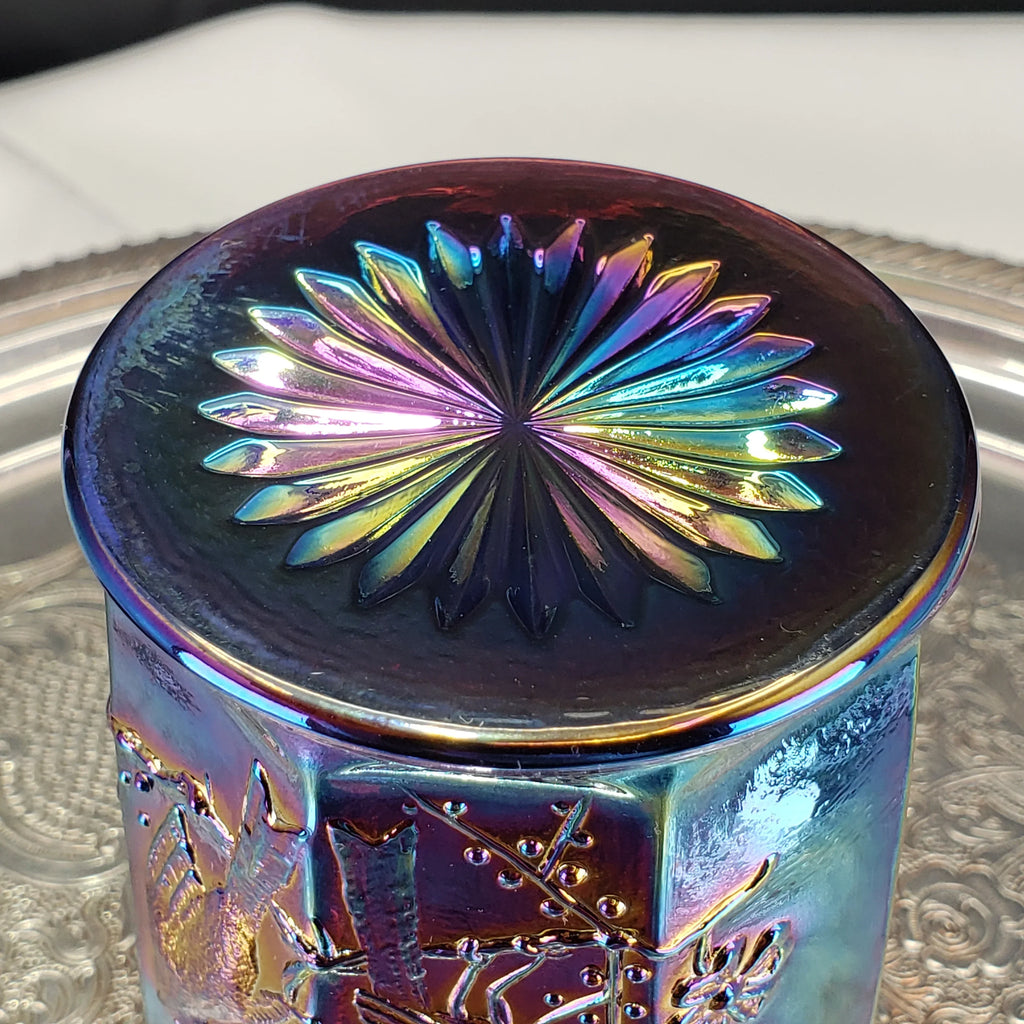 Rare Antique Northwood Carnival Glass Tumbler – Singing Birds Pattern – Amethyst Base – Early 1900s