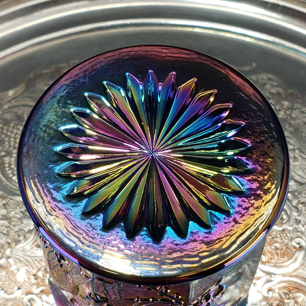 Rare Antique Northwood Carnival Glass Tumbler – Singing Birds Pattern – Amethyst Base – Early 1900s