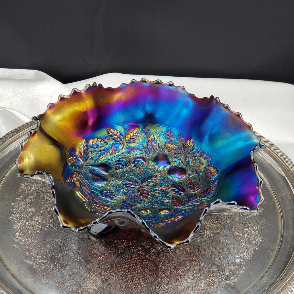 Antique Northwood Carnival Glass Bowl – Three Fruits Medallion Pattern