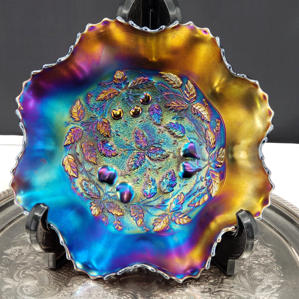 Antique Northwood Carnival Glass Bowl – Three Fruits Medallion Pattern
