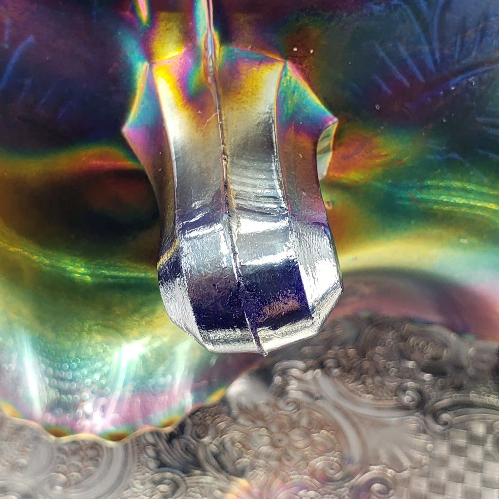Antique Fenton Two Flowers Carnival Glass Bowl – Cobalt Blue Base – Ball Footed Iridescent Bowl