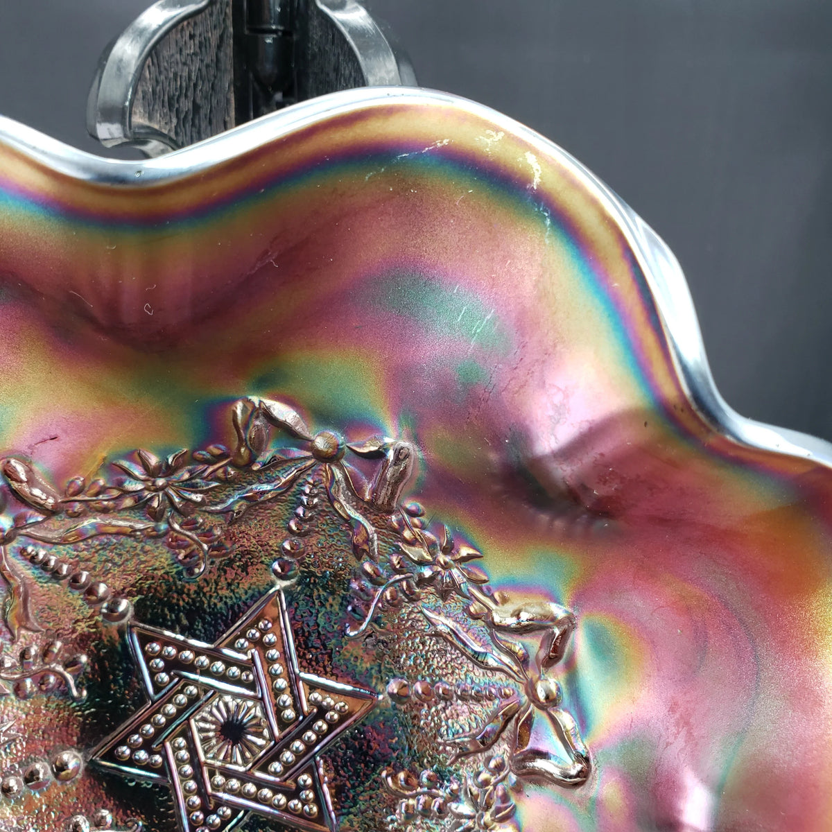 Antique Northwood Star of David & Bows Carnival Glass Bowl