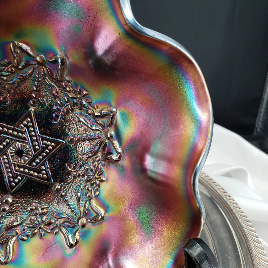 Antique Northwood Star of David & Bows Carnival Glass Bowl