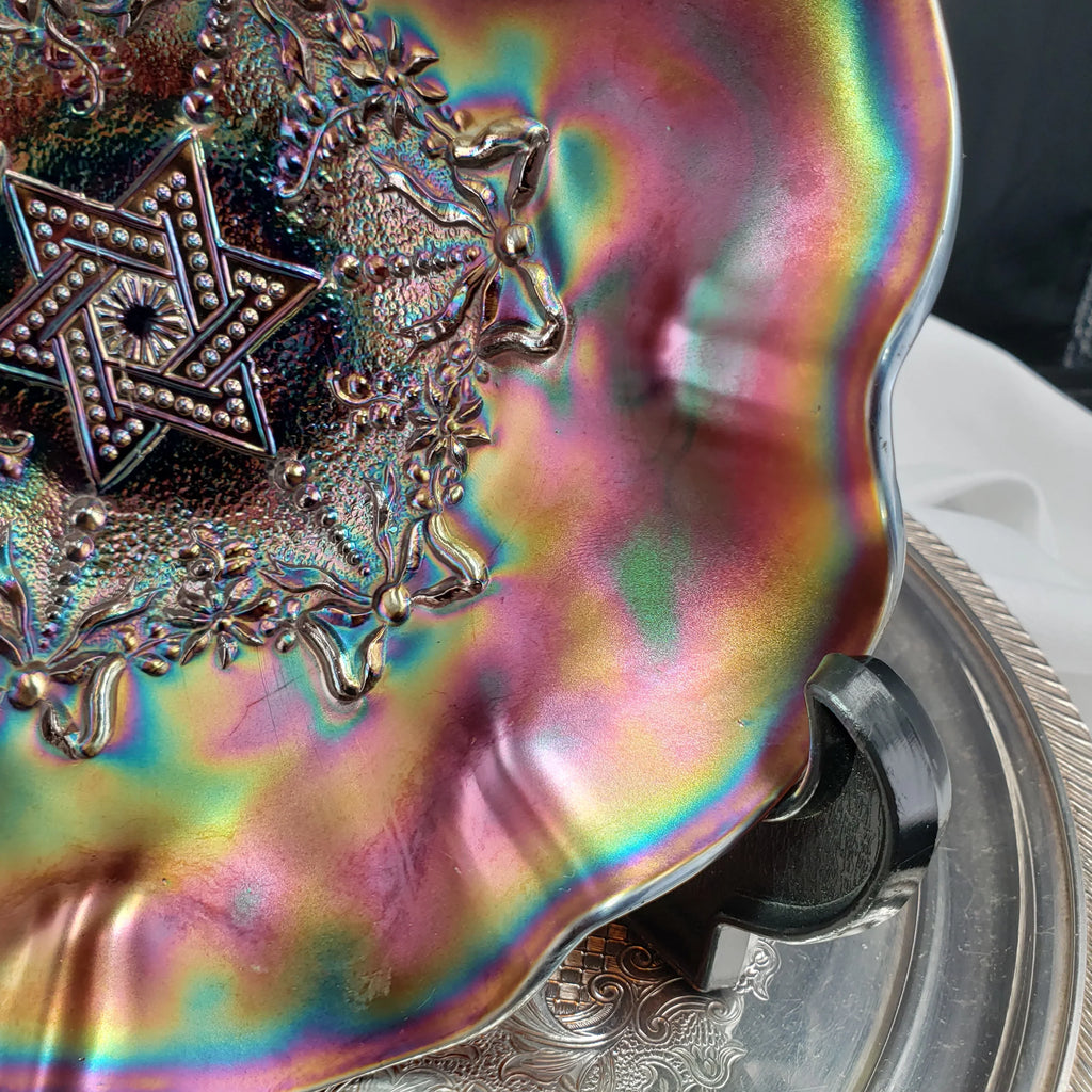 Antique Northwood Star of David & Bows Carnival Glass Bowl