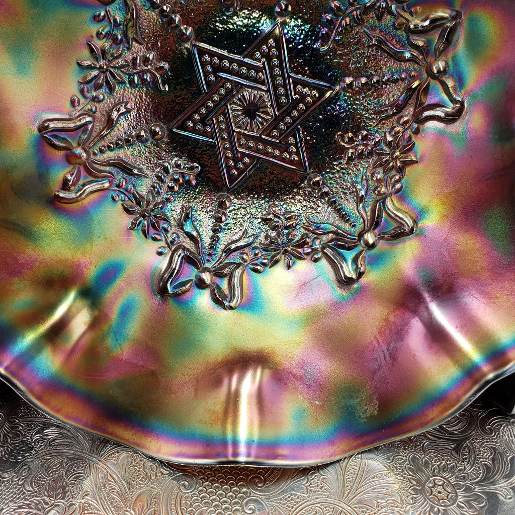 Antique Northwood Star of David & Bows Carnival Glass Bowl