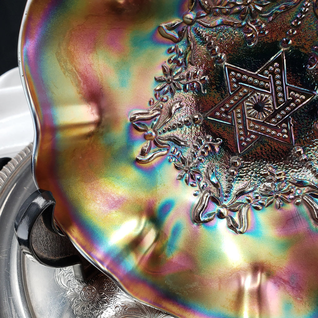 Antique Northwood Star of David & Bows Carnival Glass Bowl