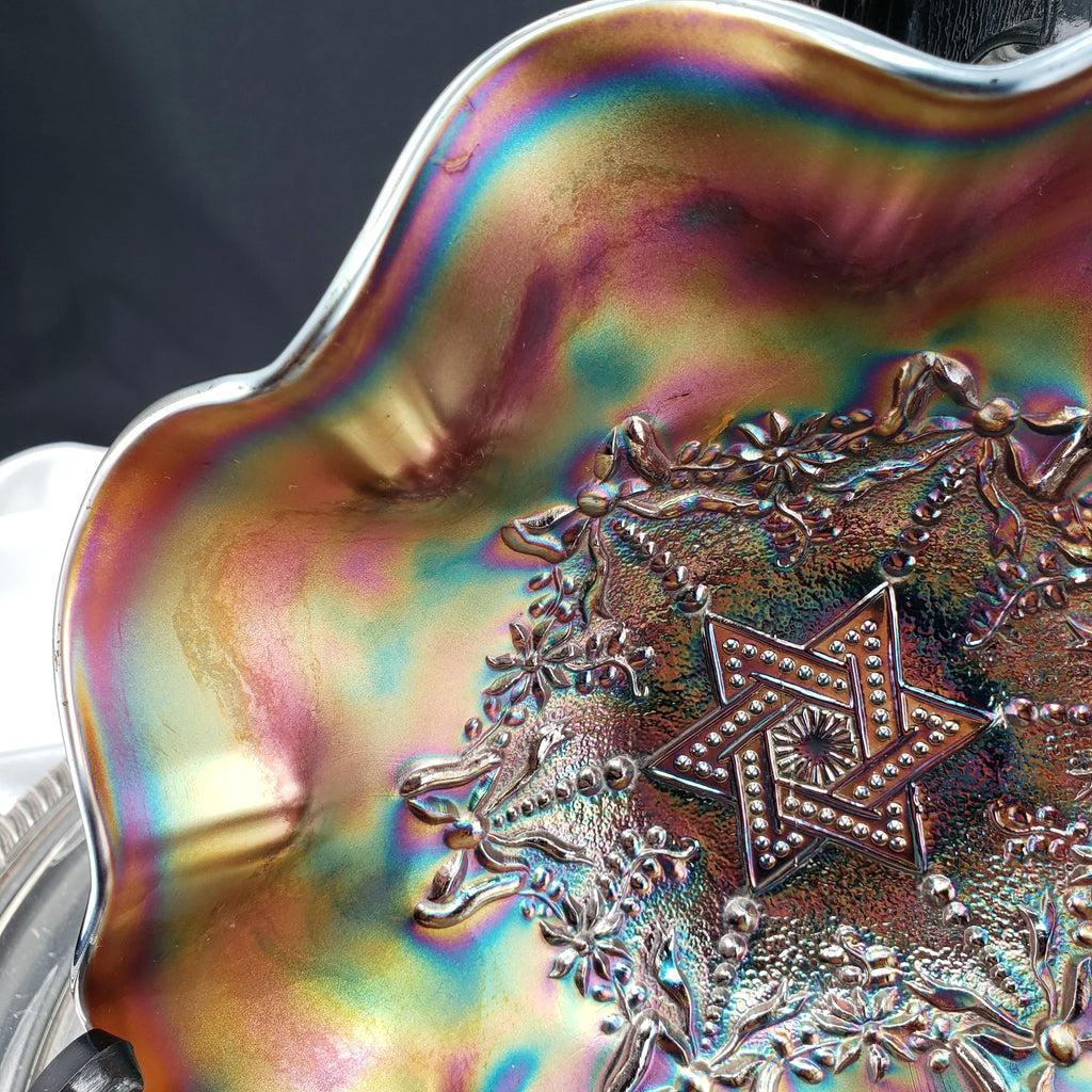 Antique Northwood Star of David & Bows Carnival Glass Bowl