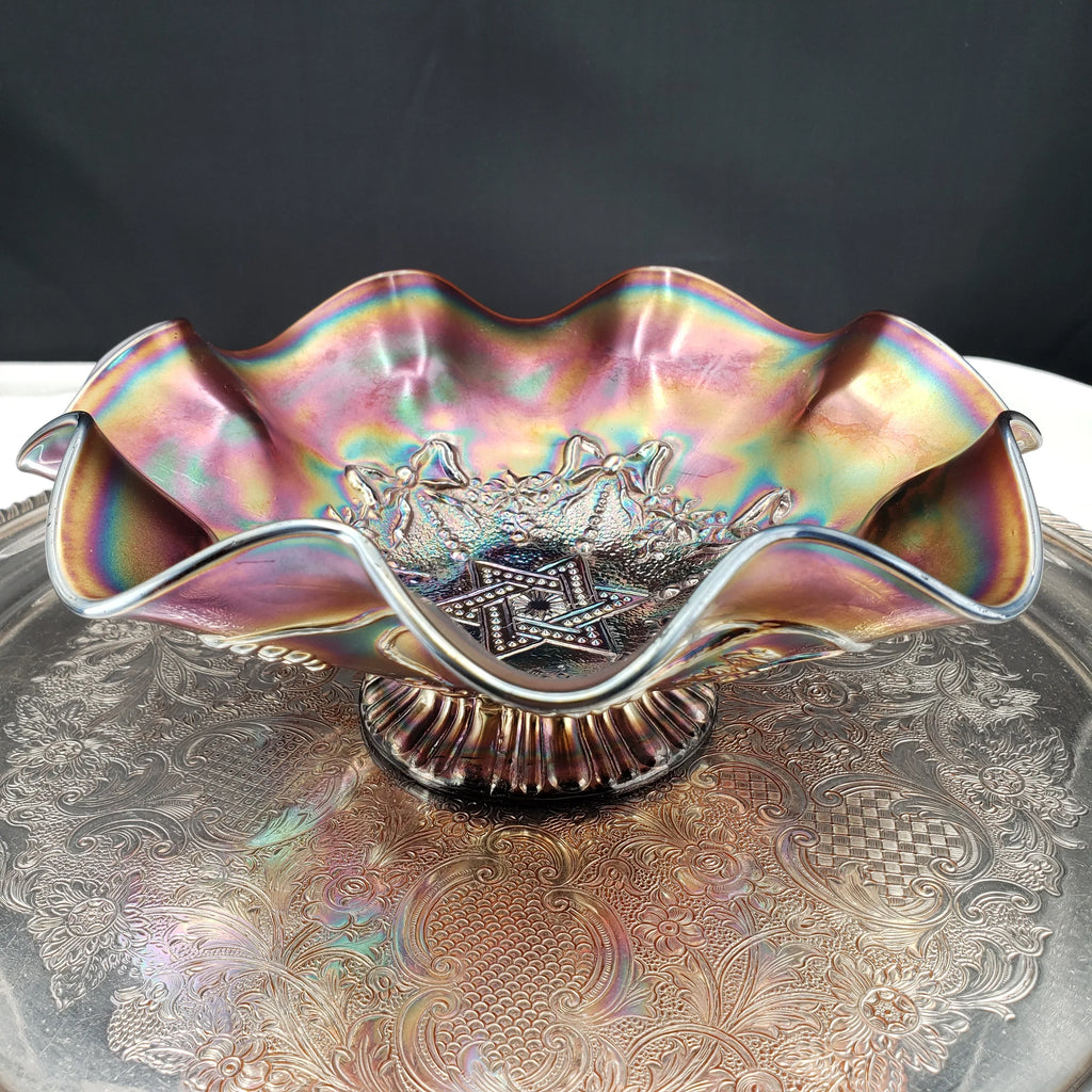 Antique Northwood Star of David & Bows Carnival Glass Bowl