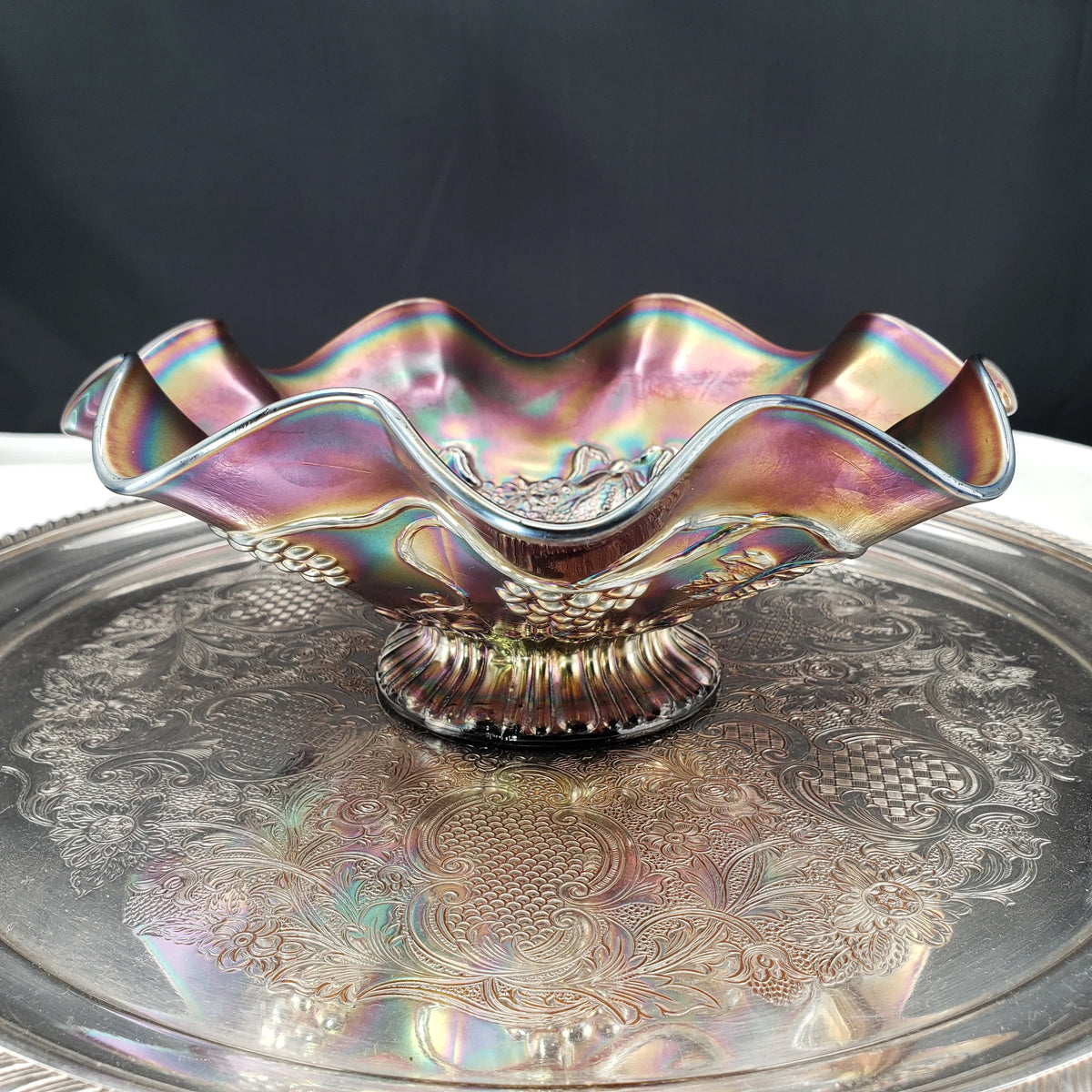 Antique Northwood Star of David & Bows Carnival Glass Bowl